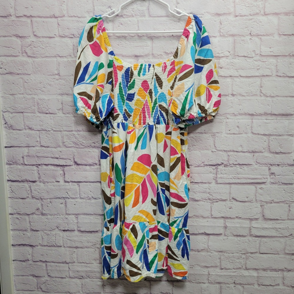 Tabitha Brown Target Tropical Smock Mini Dress 1X Pocket Boho Artsy Resortwear‎ - Picture 2 of 10